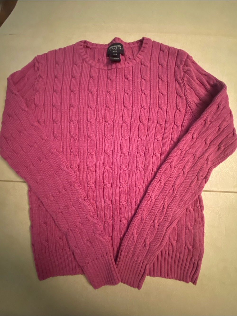 Jones New York Cable Knit Crewneck Sweater - Hot Pink